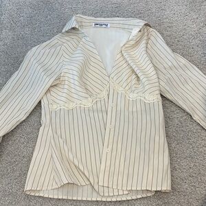 Princess Poly Life Begins Long Sleeve Lace Trim Top Cream Stripe size 4
